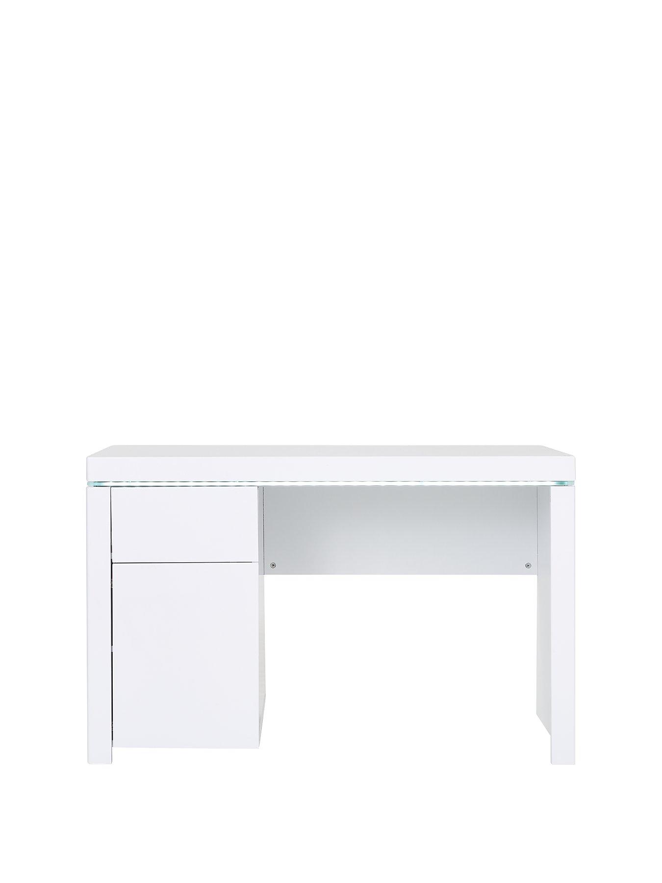 white desk with lights