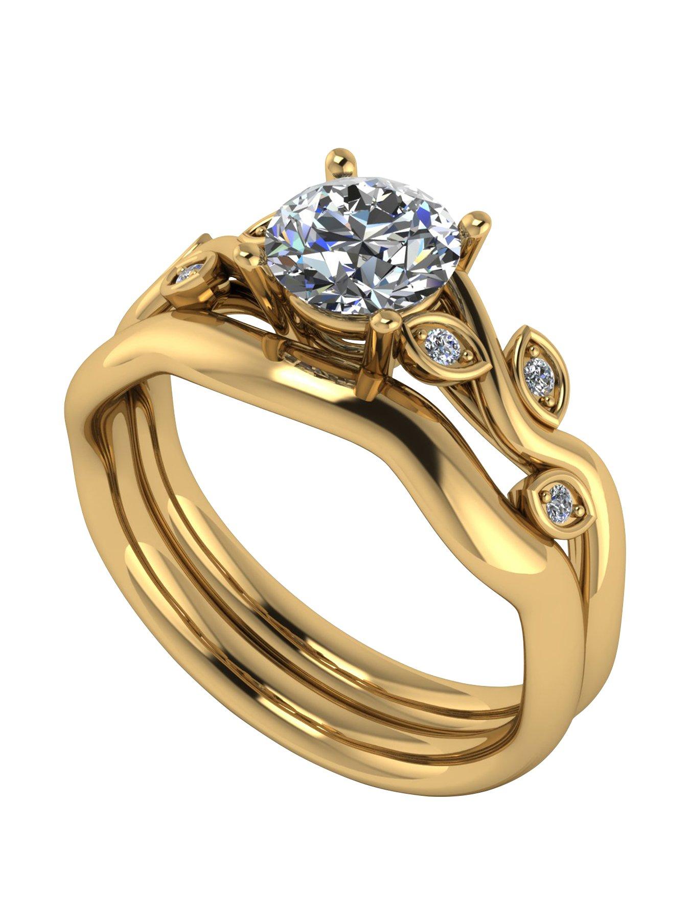 Moissanite 9ct Gold 1.05ct Total Round Brilliant Centre Vine Bridal Set