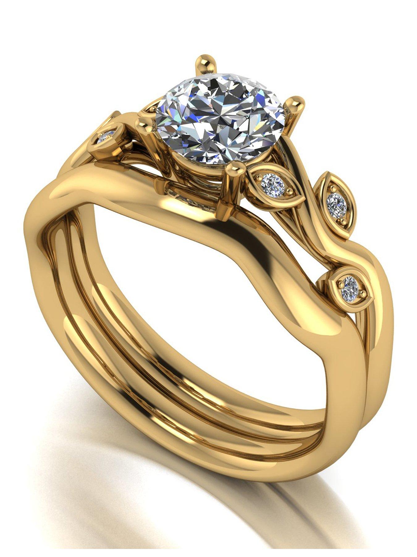 Moissanite 9ct Gold 1.05ct Total Round Brilliant Centre Vine Bridal Set