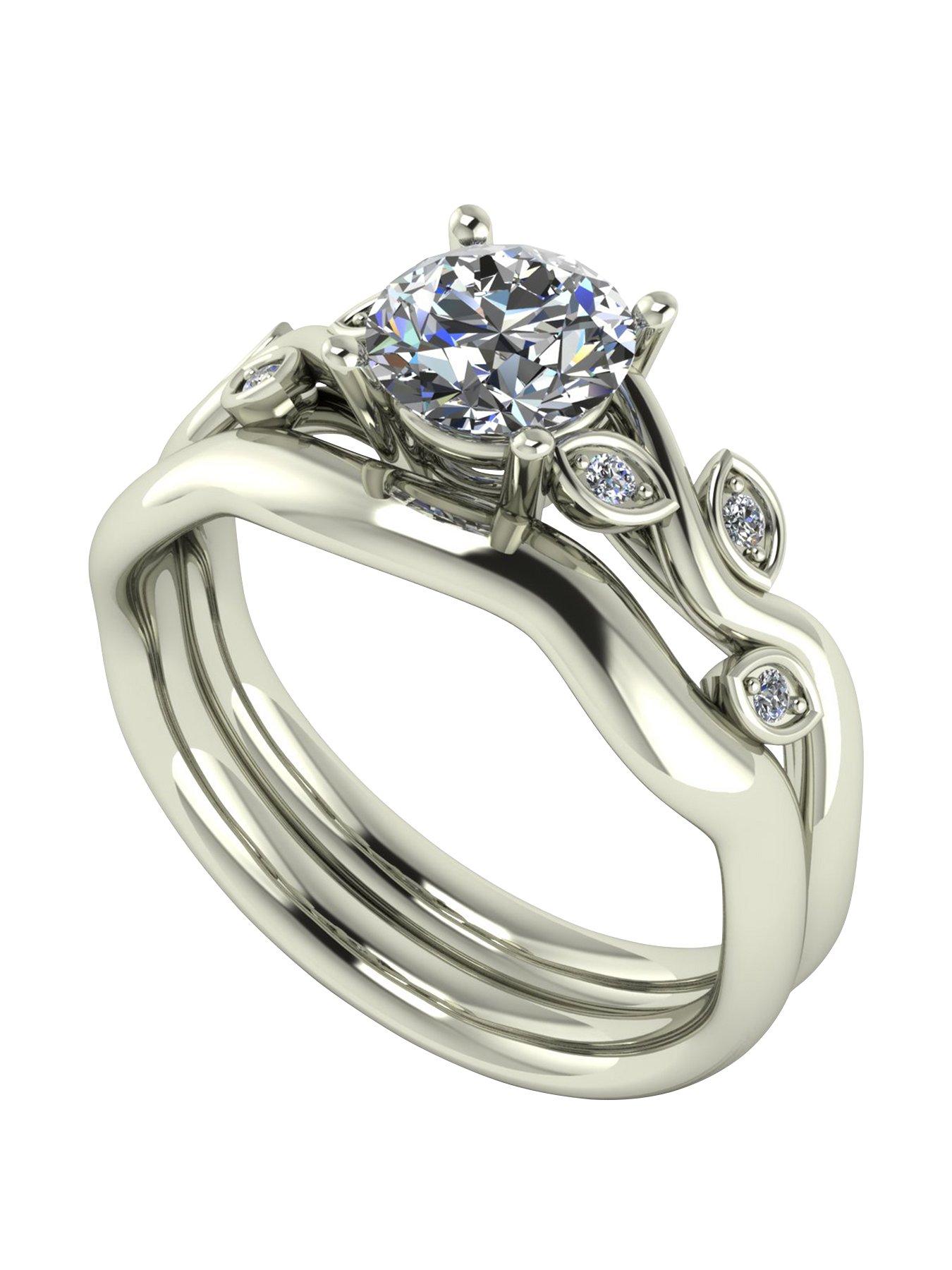 Moissanite 9ct Gold 1.05ct Total Round Brilliant Centre Vine Bridal Set