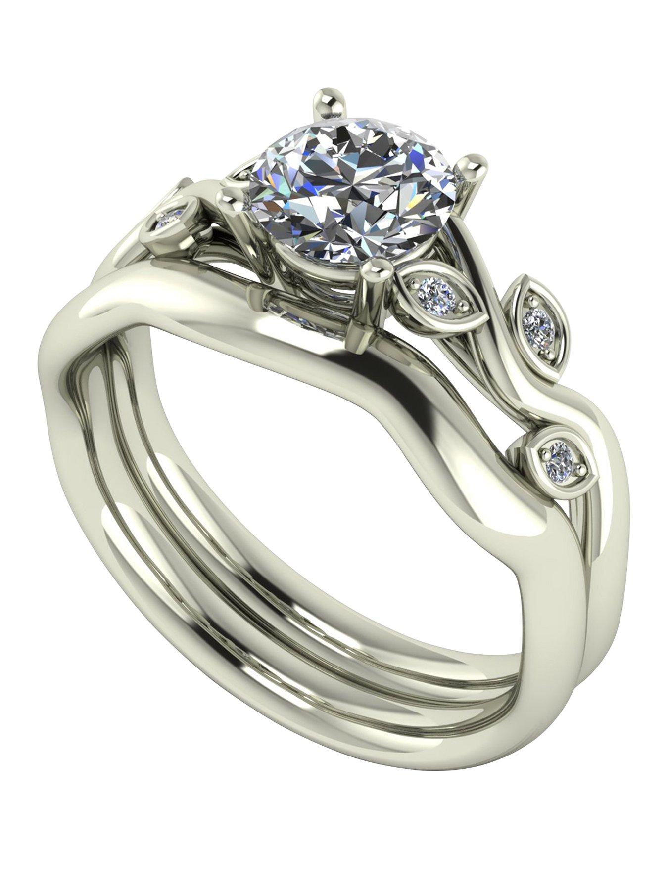 Moissanite 9ct Gold 1.05ct Total Round Brilliant Centre Vine Bridal Set