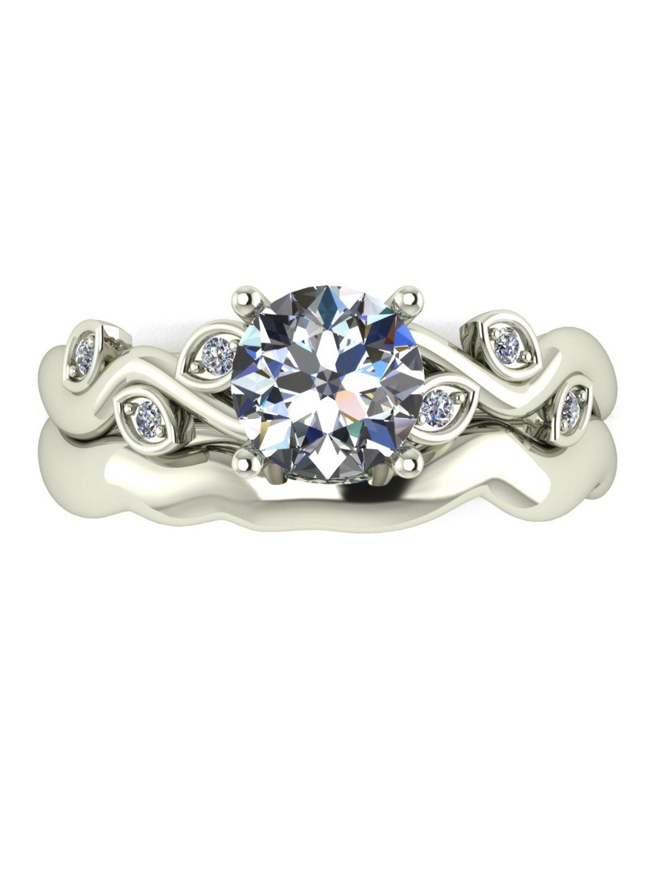 Image 4 of 5 of Moissanite 9ct Gold 1.05ct&nbsp;Total Round Brilliant Centre Vine Bridal Set