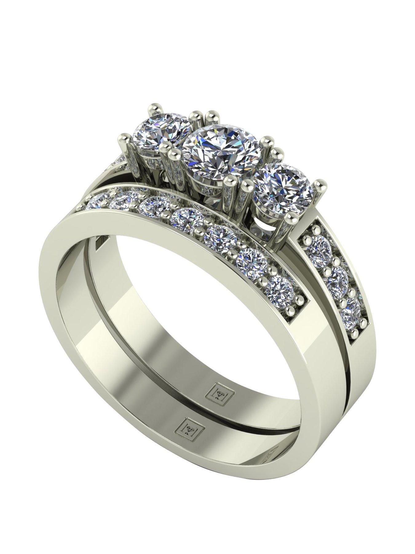Product photograph of Moissanite Lady Lynsey 9ct Gold 1ct Total Moissanite Trilogy Bridal Set from very.co.uk
