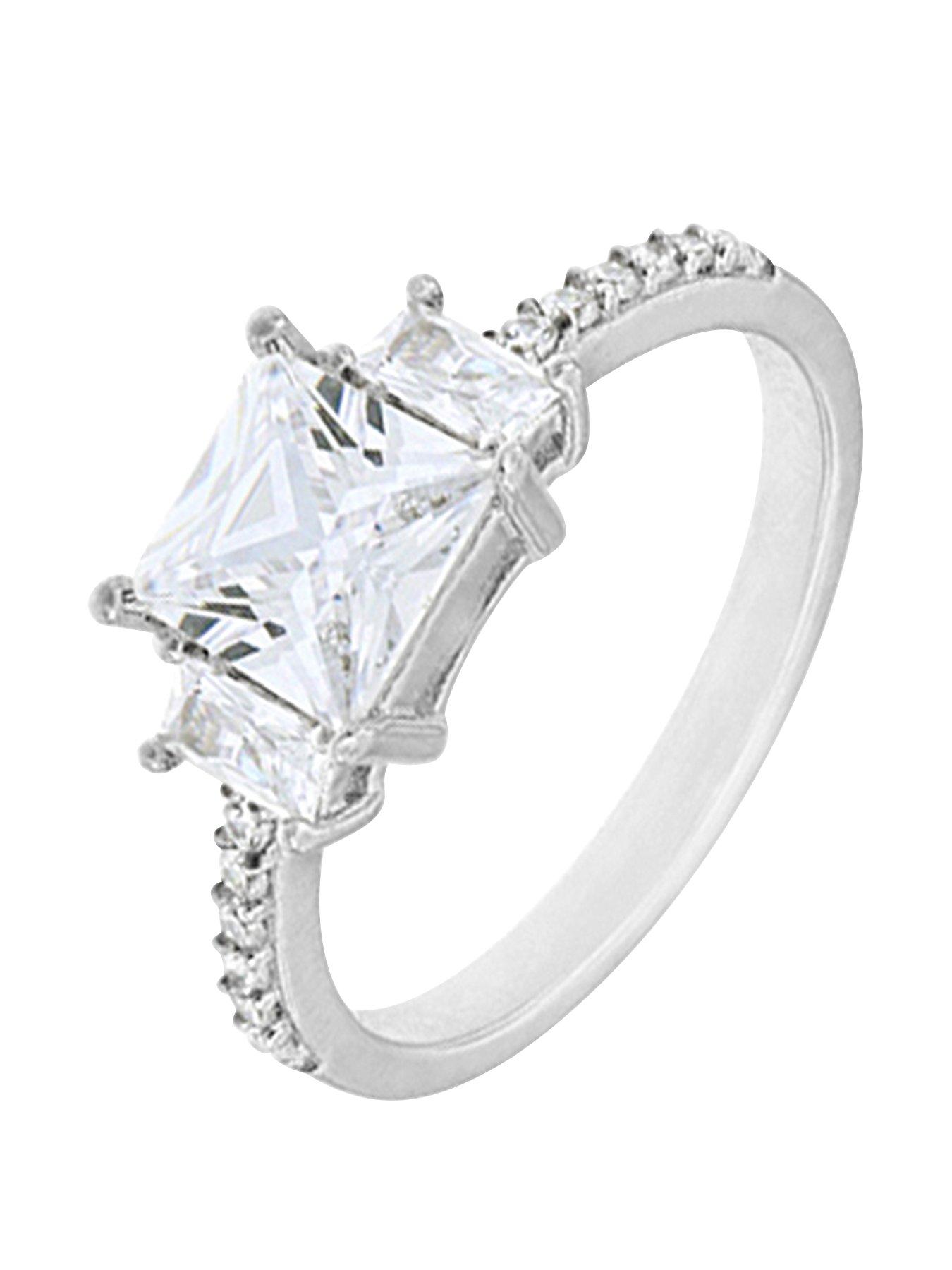Pink Princess Cut Cubic Zirconia Designer Ring Rhodium Plated Sterling Silver