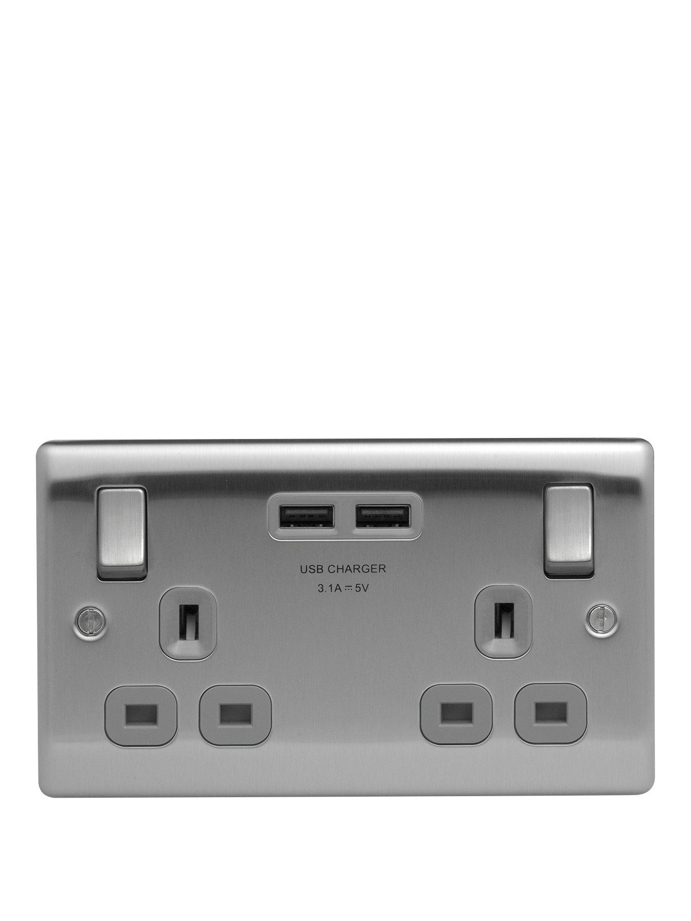 BG 2 Gang Sockets with 2 X USB 3.1 Sockets - Stainless Steel