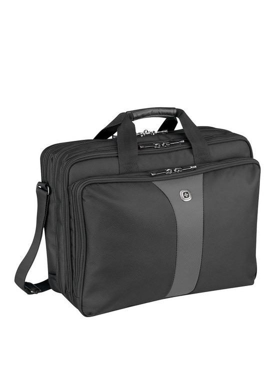 front image of wenger-legacy-triple-pocket-laptop-case-grey