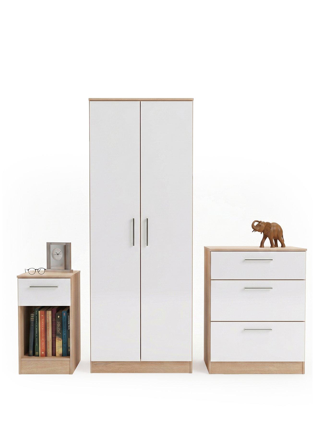SWIFT Montreal 3-piece Ready Assembled Package – 2-Door Wardrobe, 3-Drawer Chest and Bedside Table - FSC® Certified