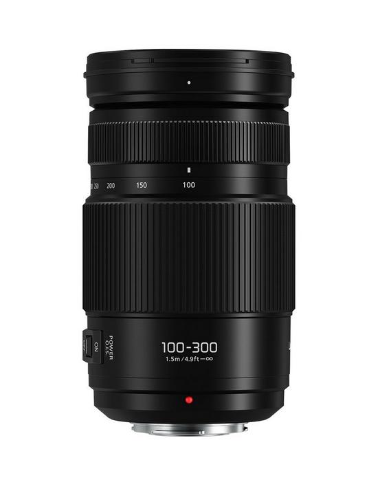 front image of panasonic-h-fsa100300e-lumix-g-vario-100-300mm-super-telephoto-lens-black
