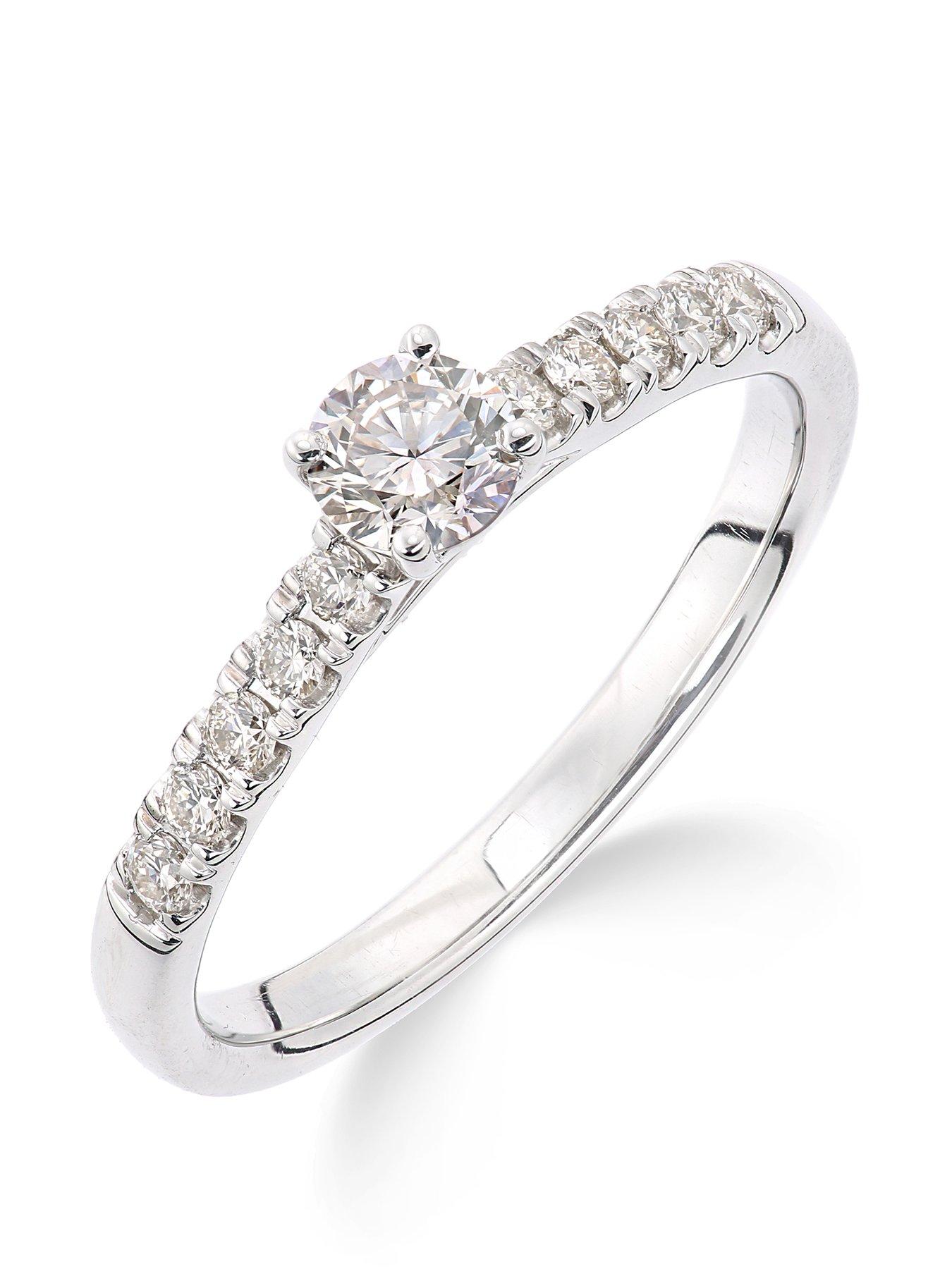 Image 1 of 5 of Love DIAMOND 9ct White Gold 50 Point Total Diamond Solitaire Ring with Diamond Micro Set Shoulders