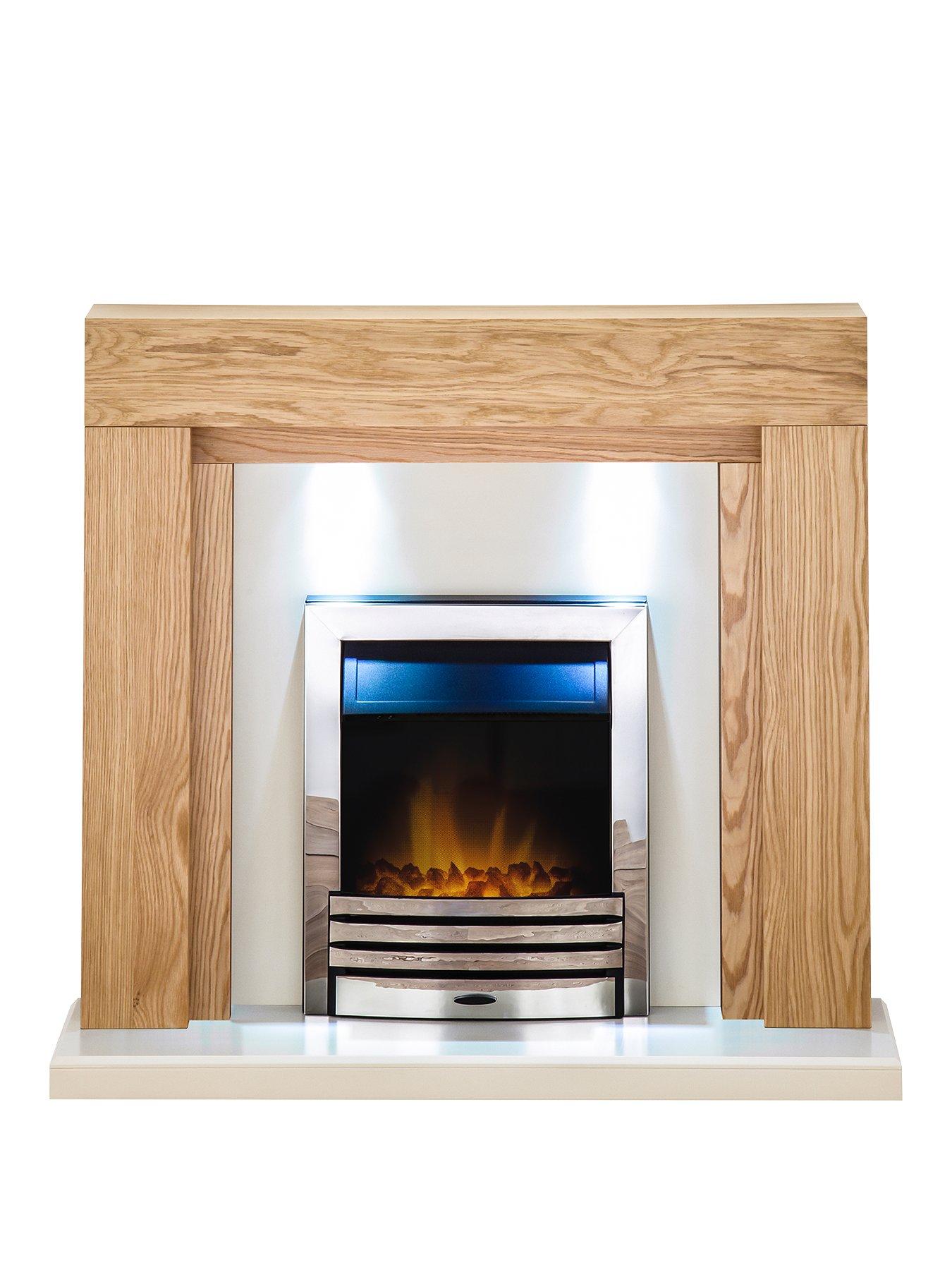 Surround Electric Stepped Oak Surround Silver Granite Fire