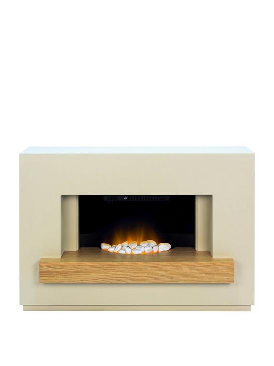 front image of adam-fires-fireplaces-sambro-fireplace-suite-in-stone-effect-with-oak-shelf
