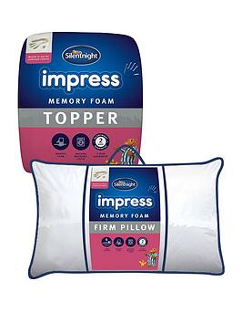 Silentnight Impress 2.5Cm Memory Foam Mattress Topper And Pair Of Pillows Bundle