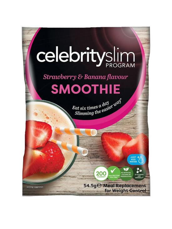 front image of celebrity-slim-strawberry-amp-banana-smoothies-14-sachets-total-weight-763-grams
