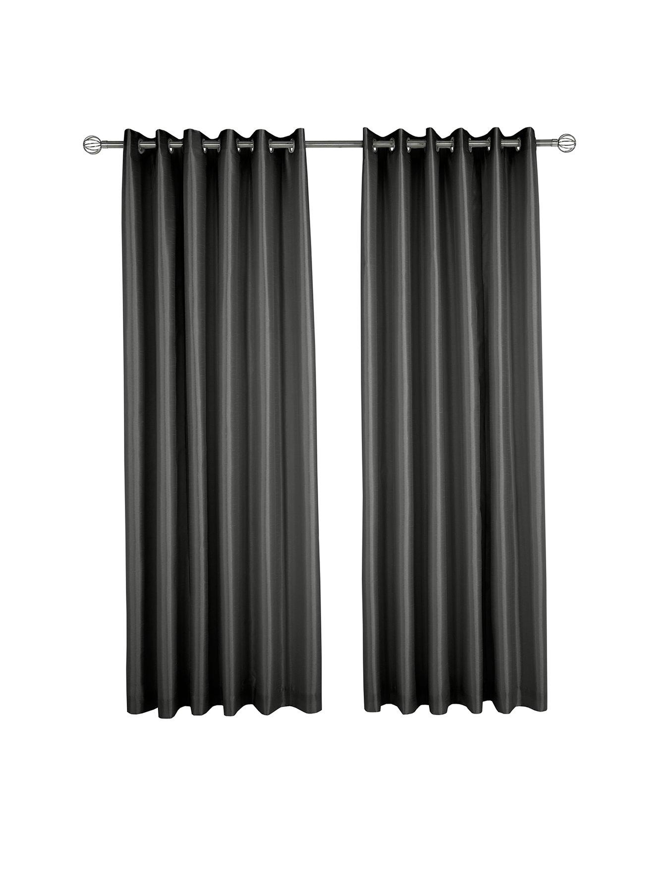 Made To Measure Faux Silk Eyelet Curtains Black Very Co Uk