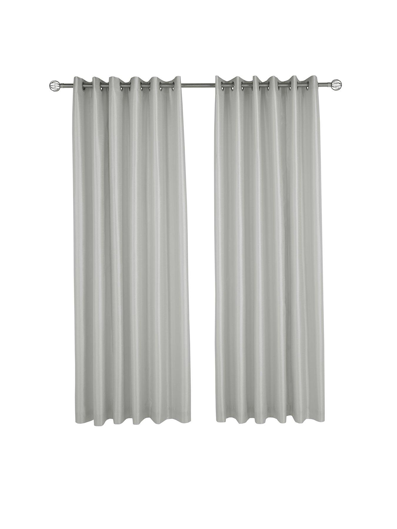 Made To Measure Faux Silk Eyelet Curtains Silver Very Co Uk