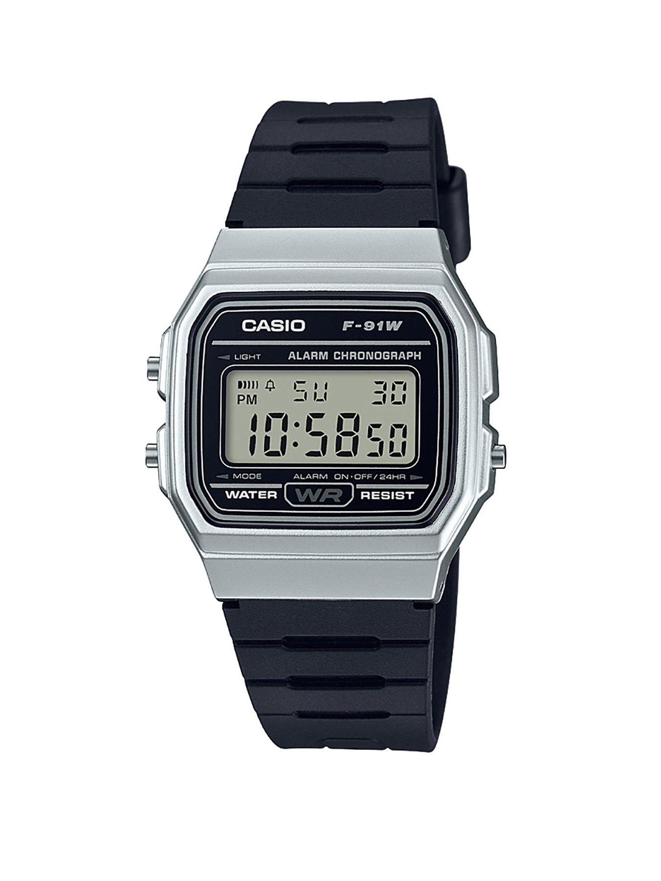 Casio Digital Silver Tone Case Black Strap Watch F-91WM-7AEF