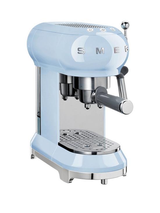 front image of smeg-ecf01-espresso-coffee-machine-pastel-blue