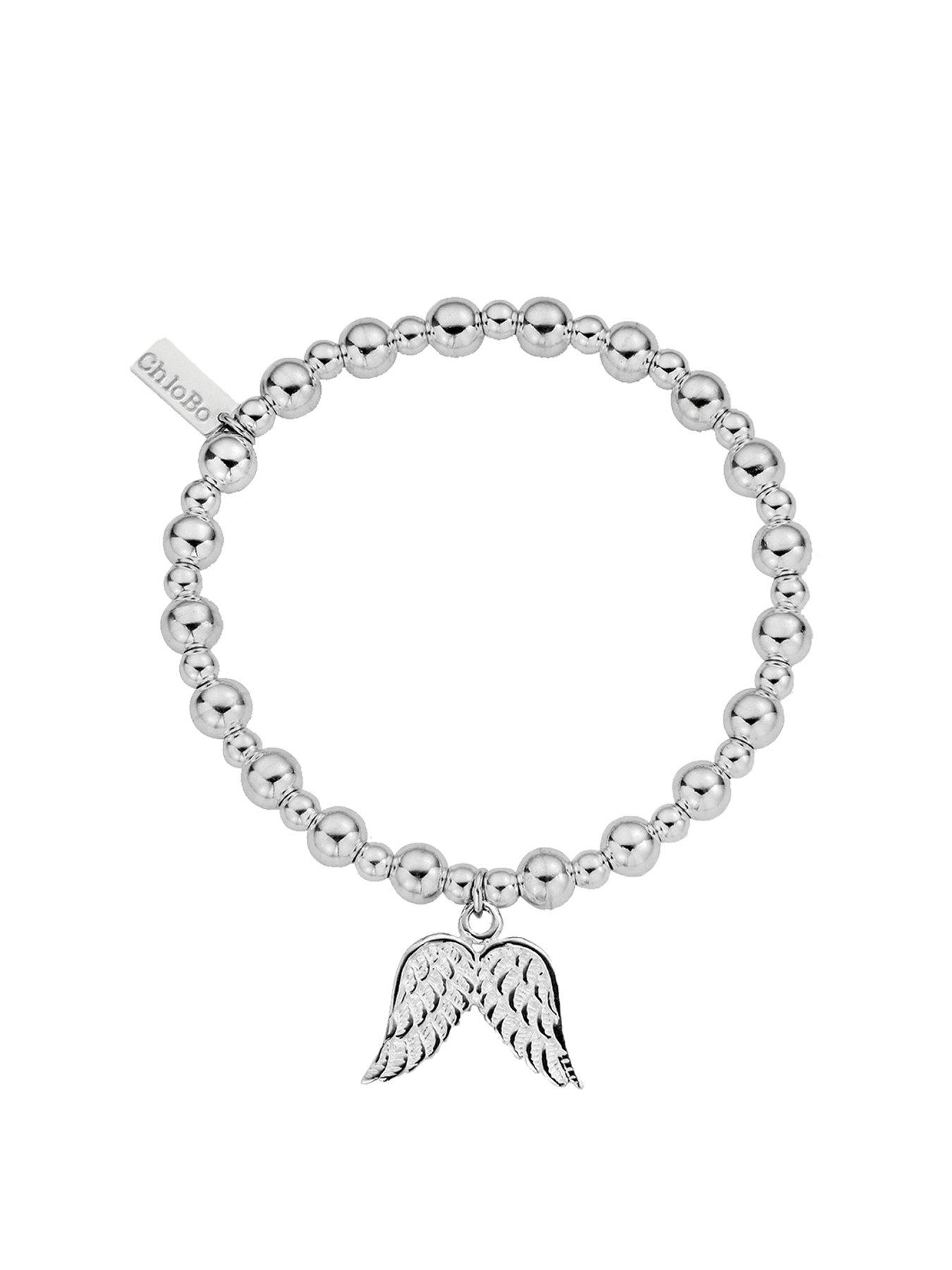 undefined Sterling Silver Mini Small Ball Double Angel Wing Bracelet