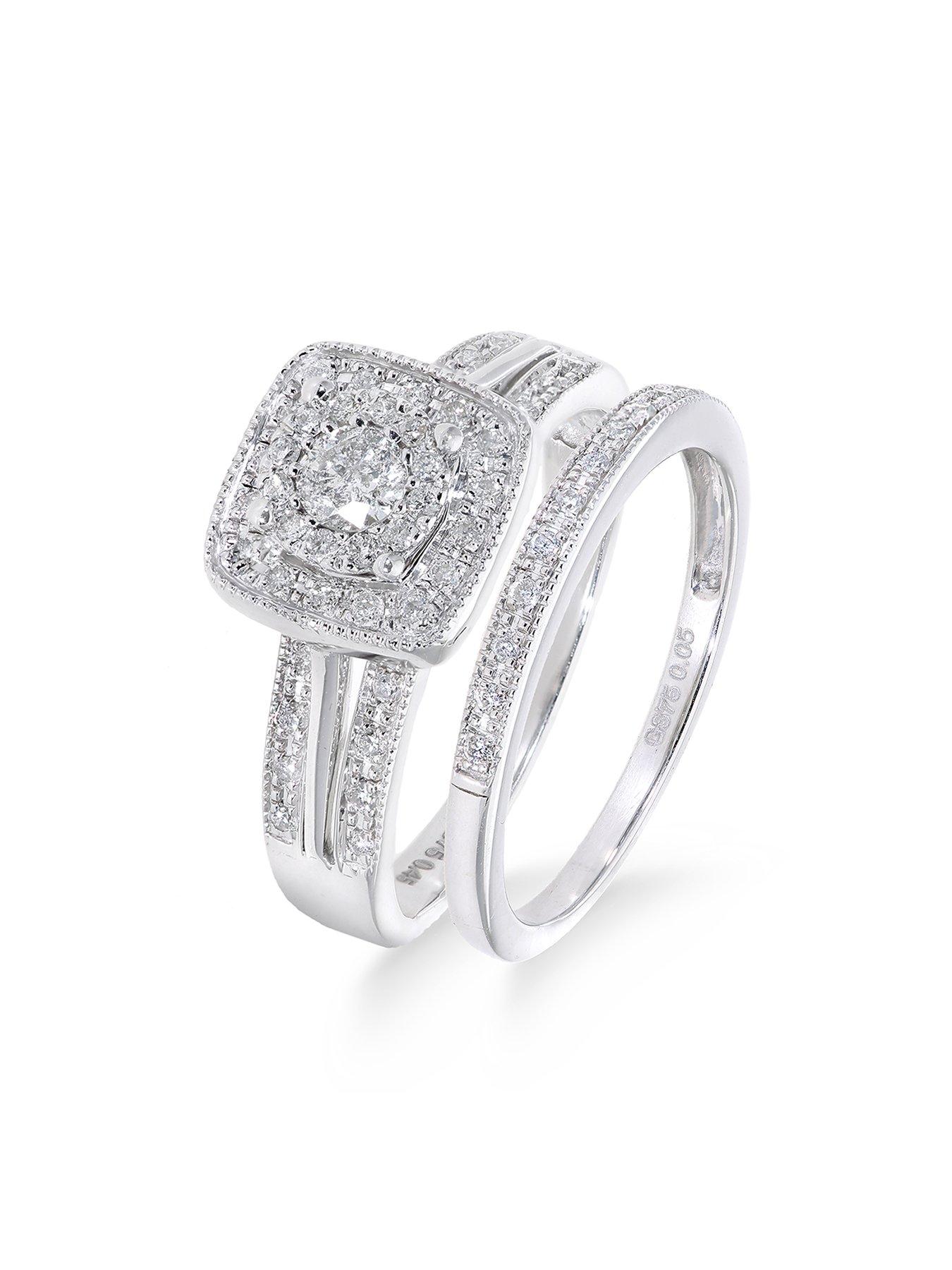 Product photograph of Love Diamond 9ct White Gold 50 Point Diamond Square Set Split Shoulder Bridal Set Of Two Rings from very.co.uk