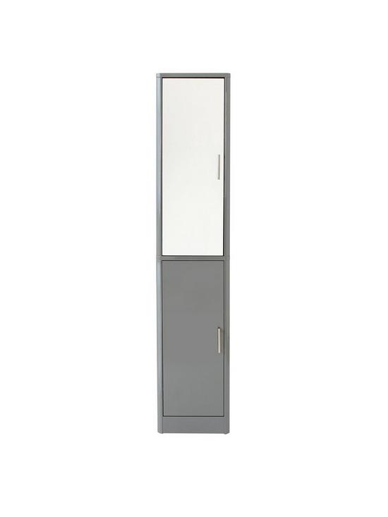 front image of lloyd-pascal-luna-hi-gloss-2-door-mirrored-bathroom-tallboy-grey