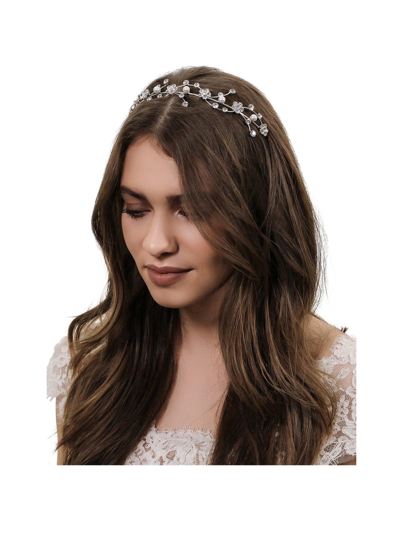 undefined Silver Plated Nina Crystal Flower And Pearl Waves Headband