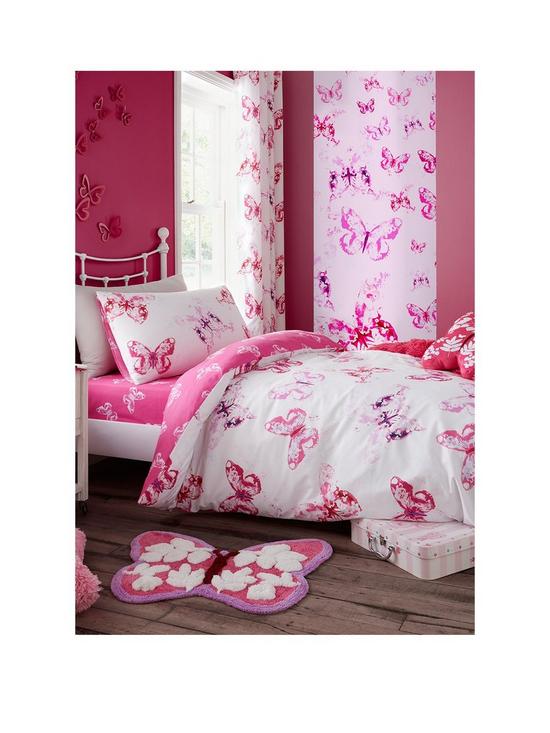 front image of catherine-lansfield-butterfly-duvet-cover-set-white-pink