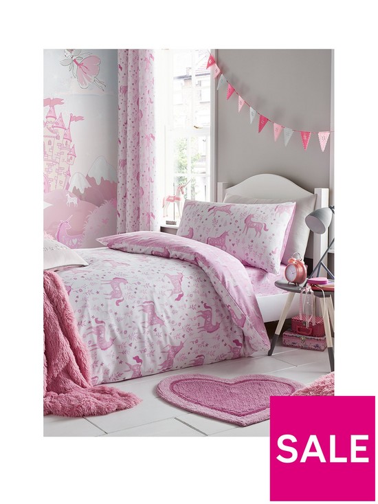 front image of catherine-lansfield-folk-unicorn-duvet-cover-set-pink