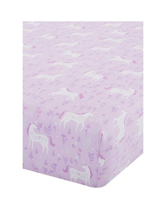 front image of catherine-lansfield-folk-unicorn-fitted-sheet-pink