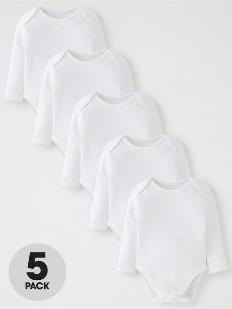 v-by-very-baby-unisex-5-pack-long-sleeve-bodysuits-white