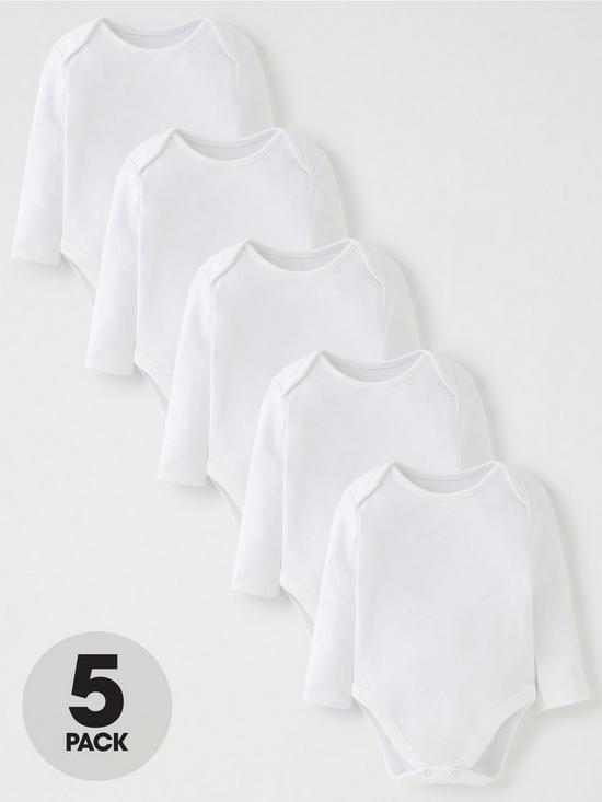 front image of everyday-baby-unisex-5-pack-long-sleeve-bodysuits-white