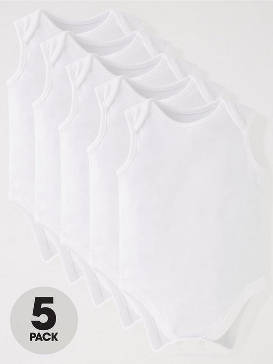 front image of everyday-baby-unisex-5-pack-sleeveless-bodysuits-white