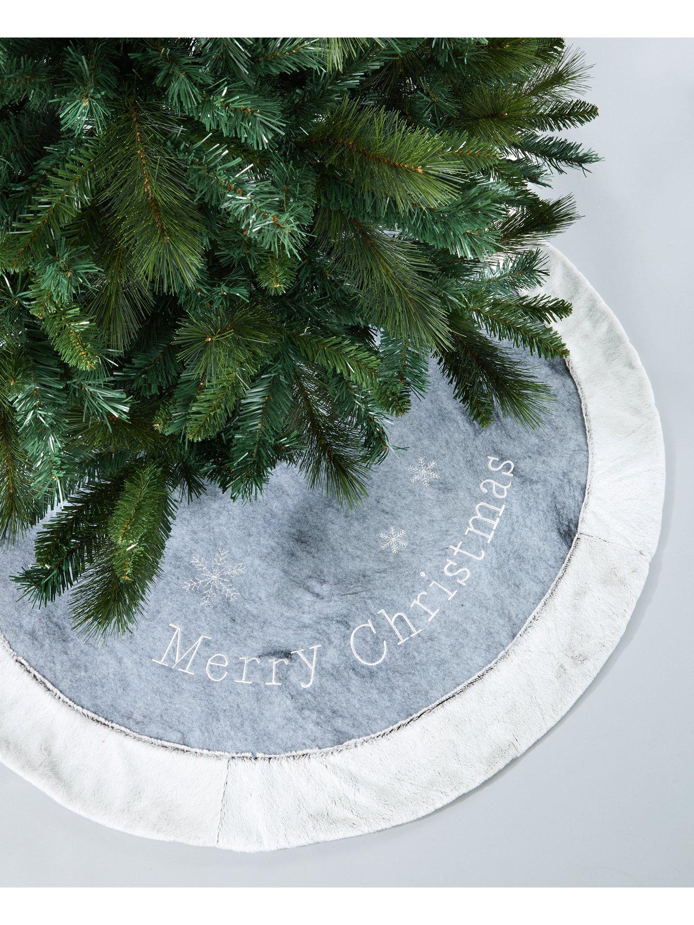 Product photograph of Festive Grey Faux Fur Christmas Tree Skirt from very.co.uk