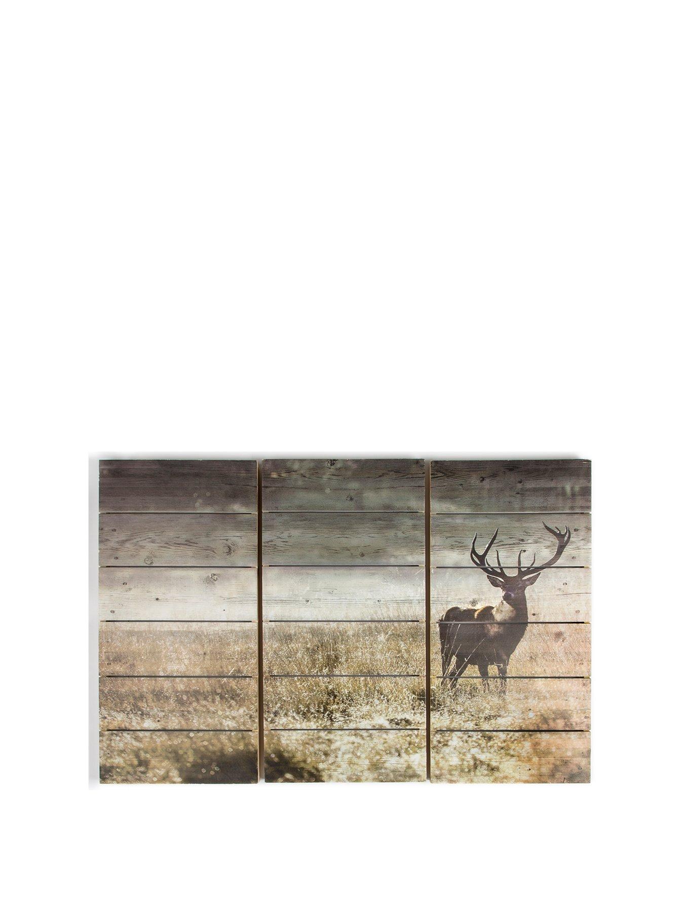 undefined Highland Stag Print on Fir Wood