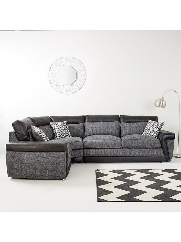 Geo Fabric And Faux Leather Left Hand, Geo Fabric And Faux Leather Left Hand Corner Group Sofa Bed
