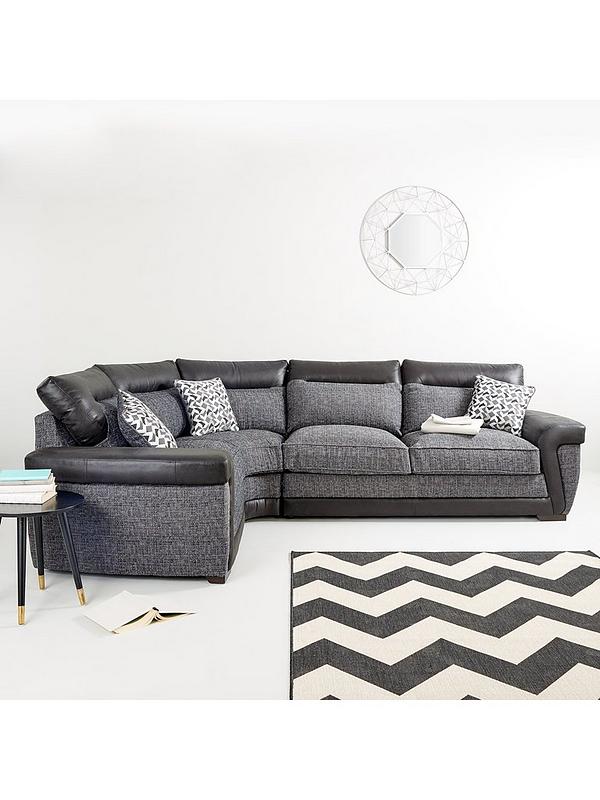 Left Hand Corner Group Sofa Bed, Geo Fabric And Faux Leather Left Hand Corner Group Sofa Bed