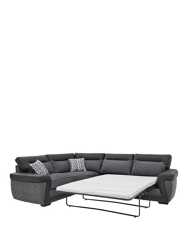 Left Hand Corner Group Sofa Bed, Geo Fabric And Faux Leather Left Hand Corner Group Sofa Bed