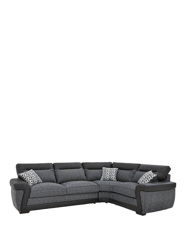 Hand Corner Group Sofa Bed, Geo Fabric And Faux Leather Left Hand Corner Group Sofa Bed