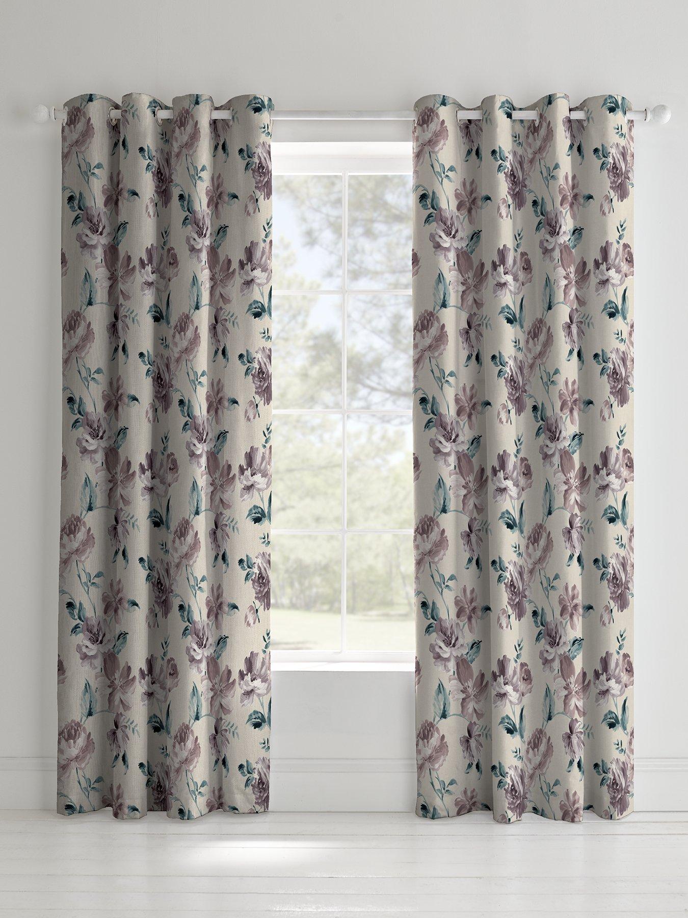 Catherine Lansfield Painted Floral Lined Eyelet Curtains Very Co Uk