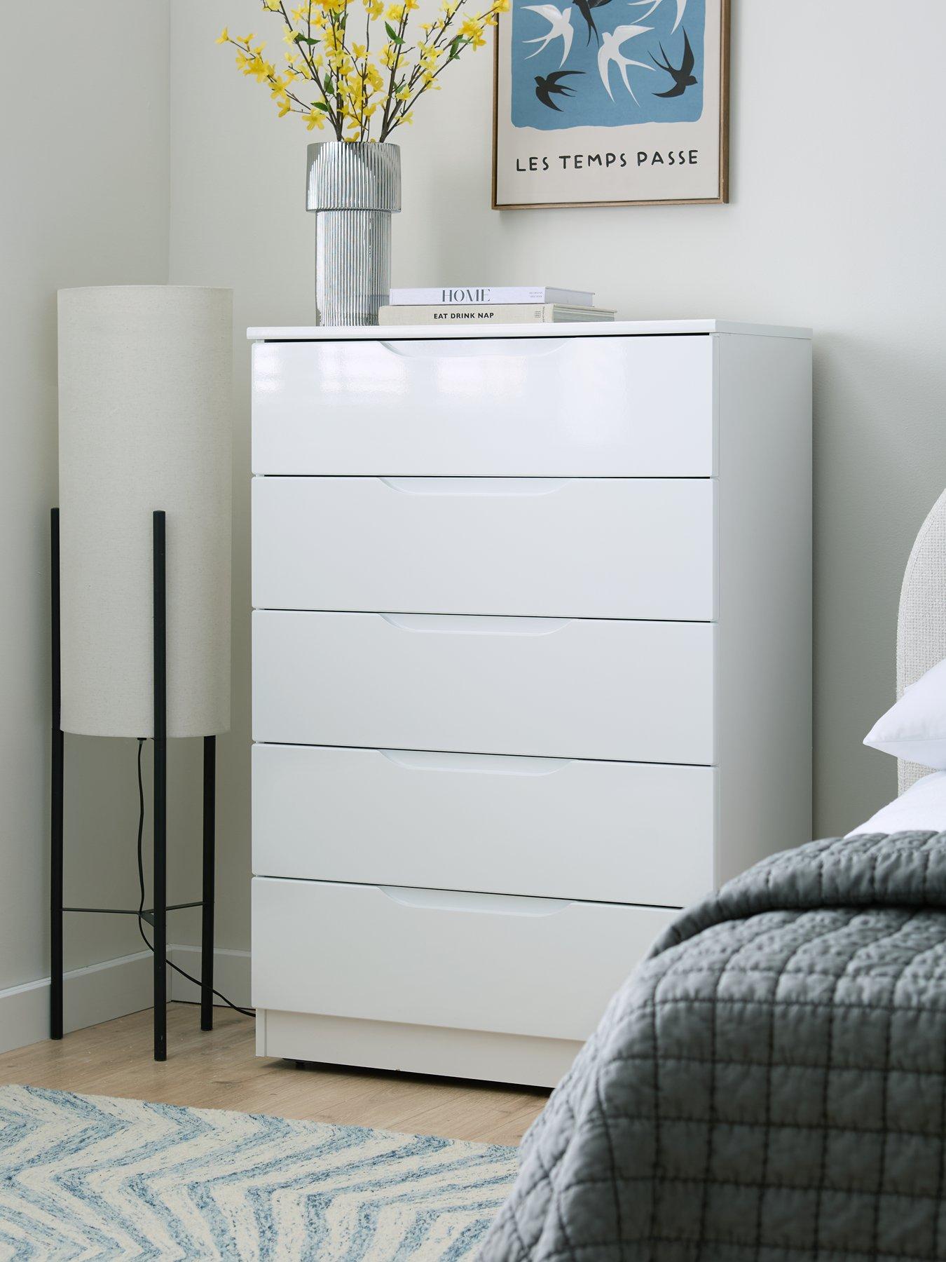 undefined Monaco Ready Assembled High Gloss 5 Drawer Chest - Express Delivery available