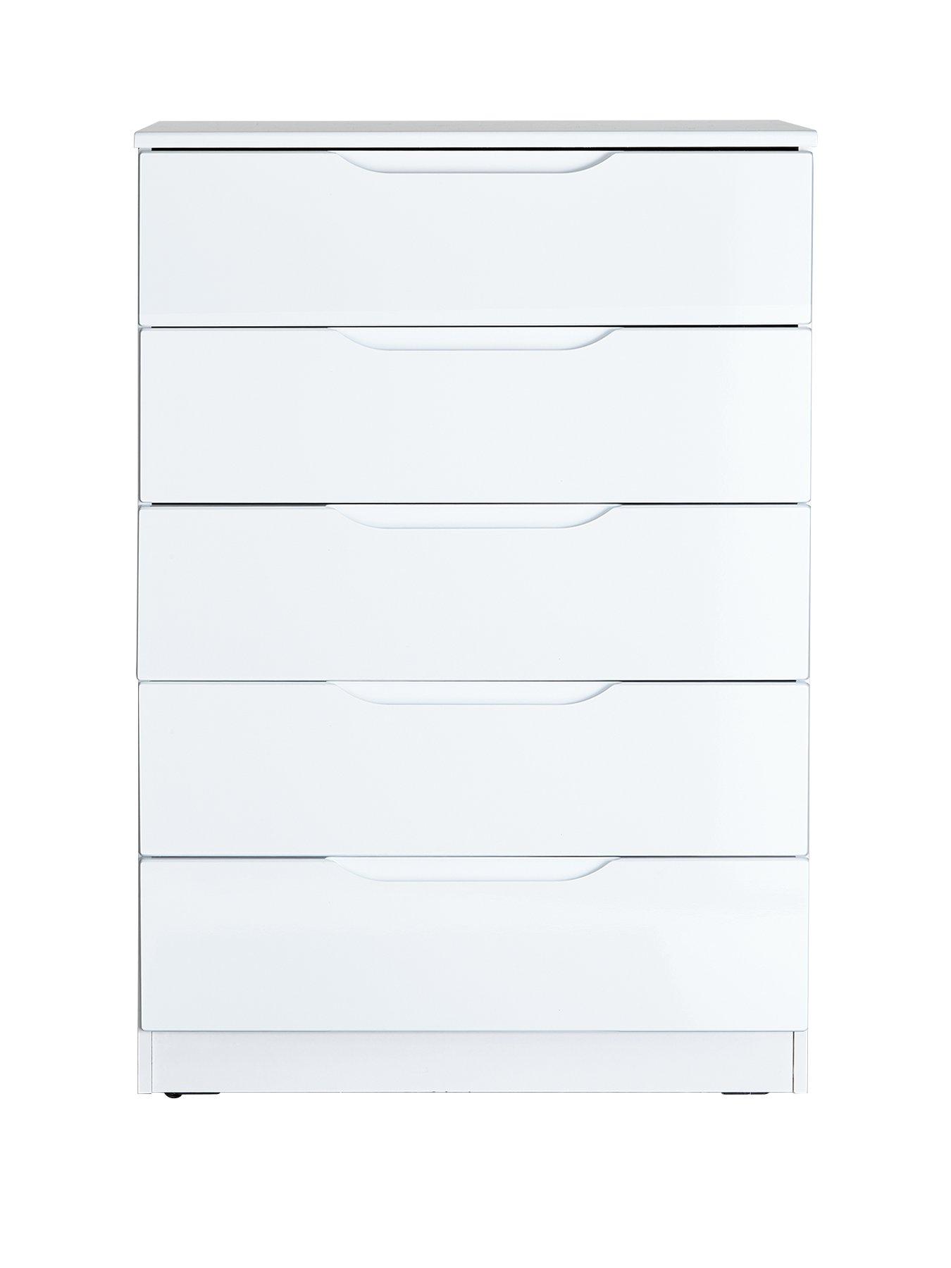 Product photograph of One Call Monaco Ready Assembled High Gloss 5 Drawer Chest - Express Delivery Available from very.co.uk