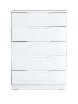 Product photograph of One Call Monaco Ready Assembled High Gloss 5 Drawer Chest from very.co.uk