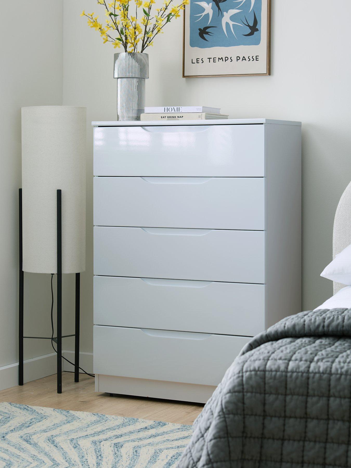 undefined Monaco Ready Assembled High Gloss 5 Drawer Chest - Express Delivery available