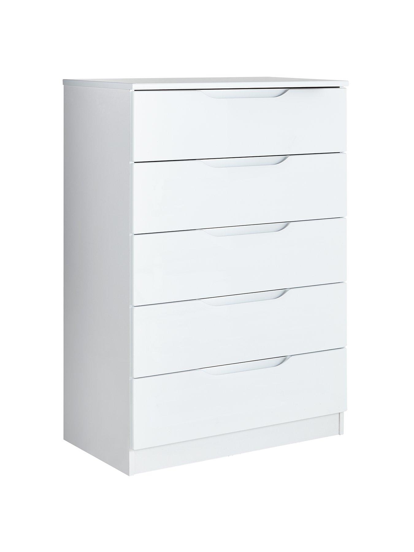 White gloss deals 5 drawer chest