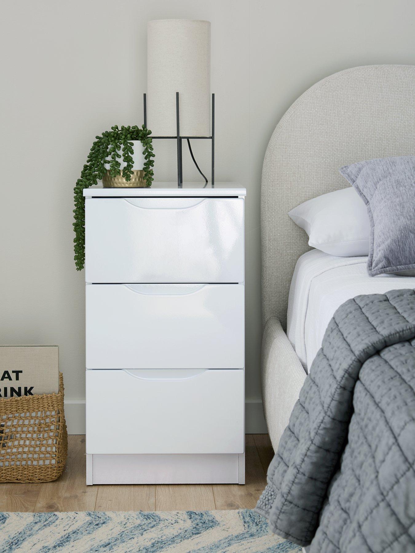 One Call Monaco Ready Assembled High Gloss 3 Drawer Bedside - Express Delivery available