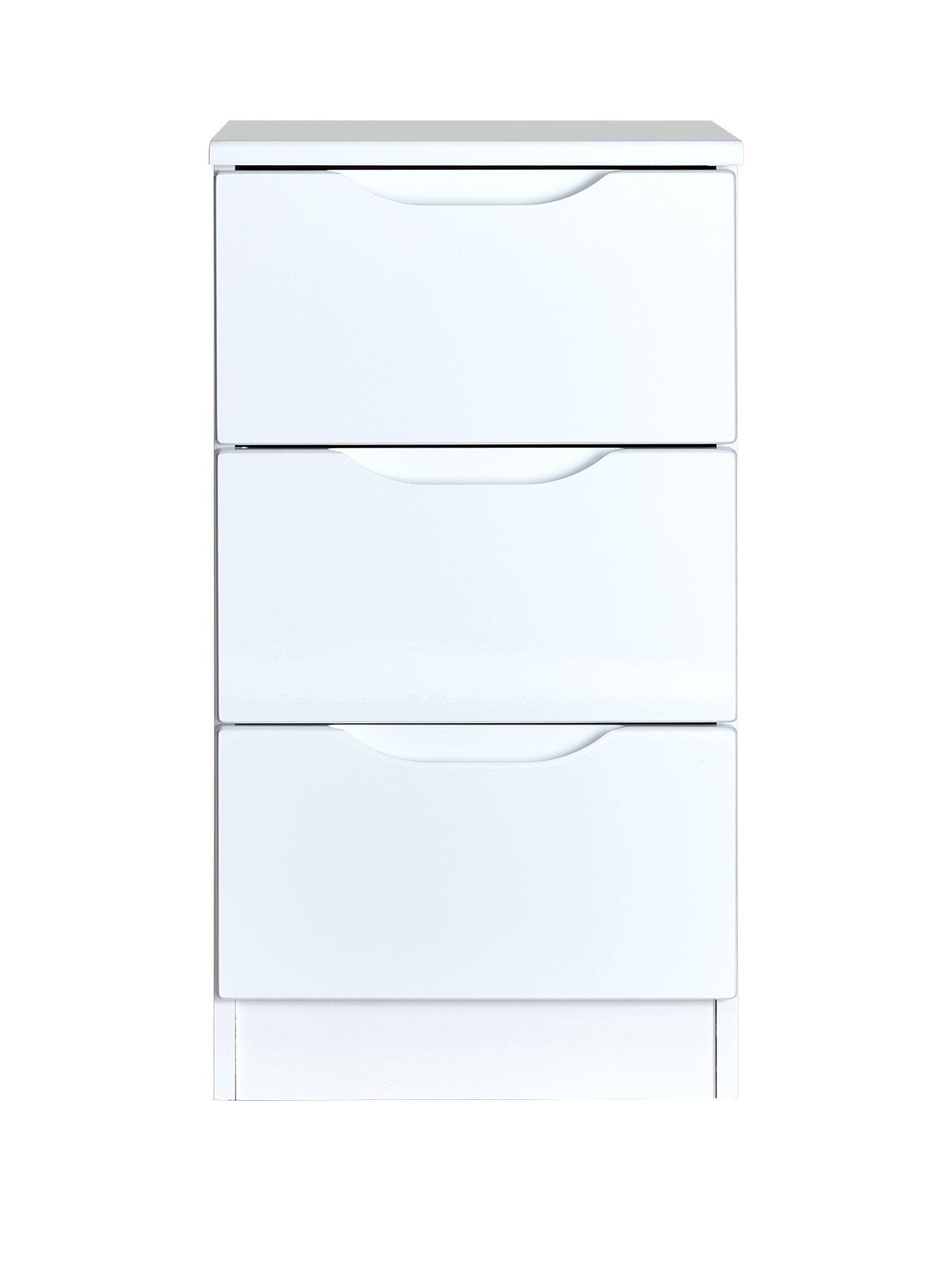 Product photograph of One Call Monaco Ready Assembled High Gloss 3 Drawer Bedside from very.co.uk