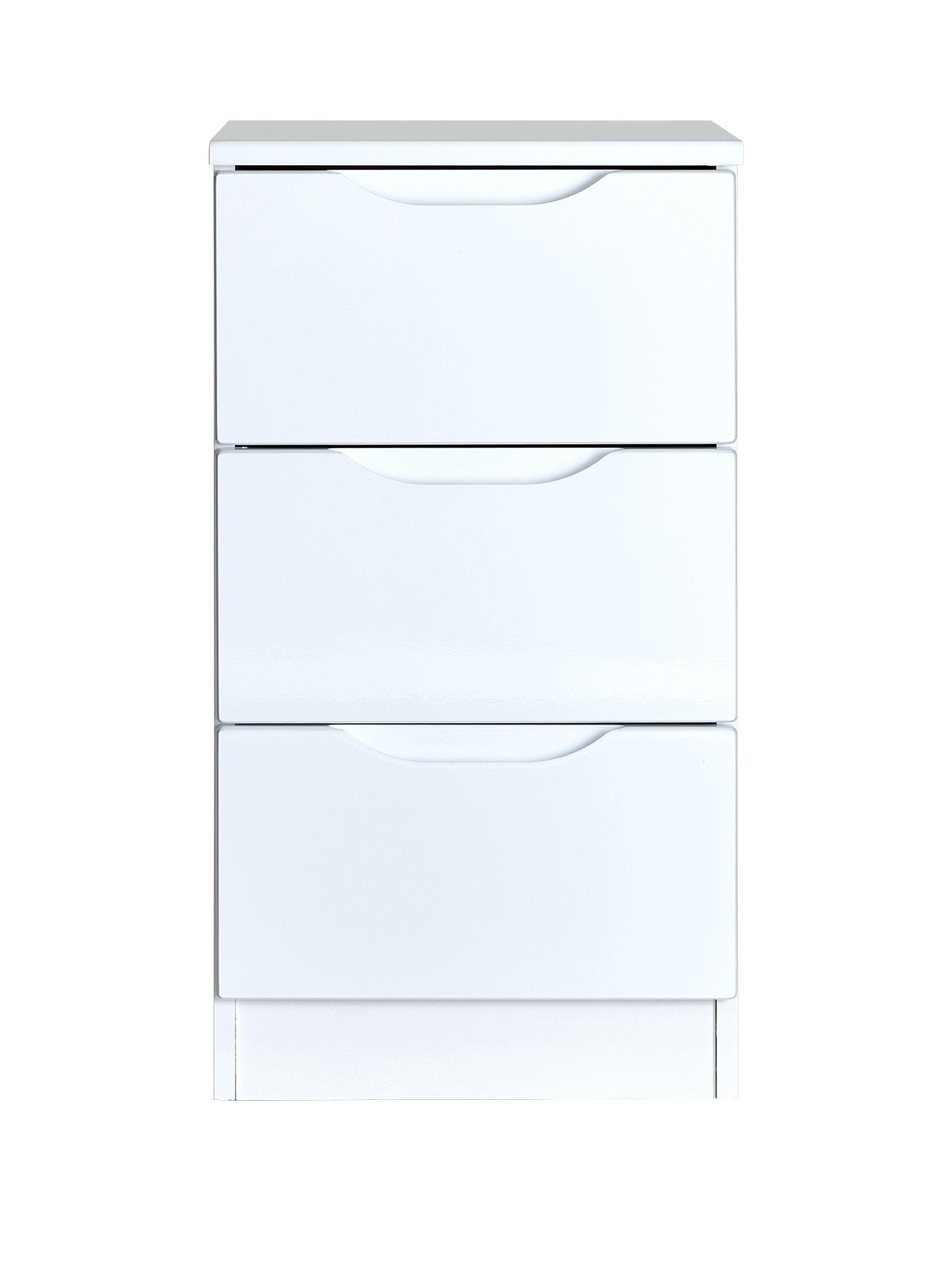 High gloss deals 3 drawer bedside