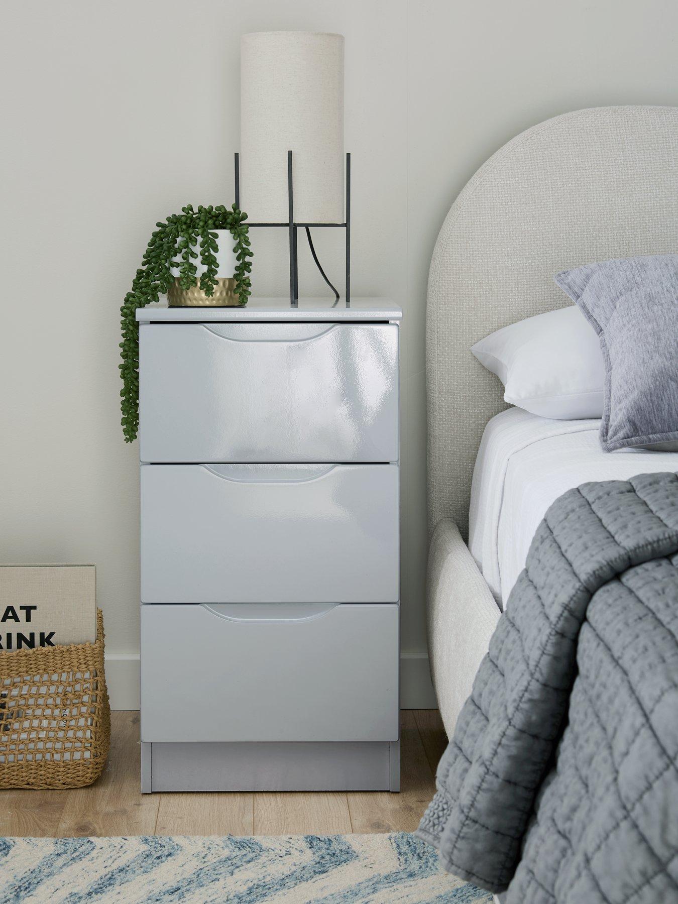 One Call Monaco Ready Assembled High Gloss 3 Drawer Bedside - Express Delivery available
