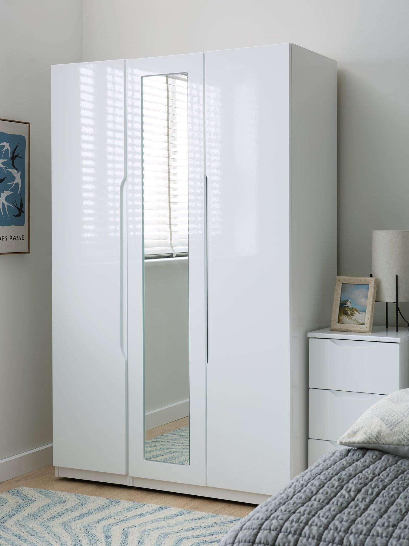 undefined Monaco Part Assembled High Gloss 3 Door Mirrored Wardrobe - Express Delivery available
