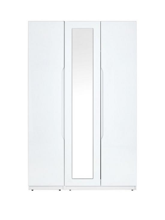 front image of one-call-monaco-part-assembled-high-gloss-3-door-mirrored-wardrobe