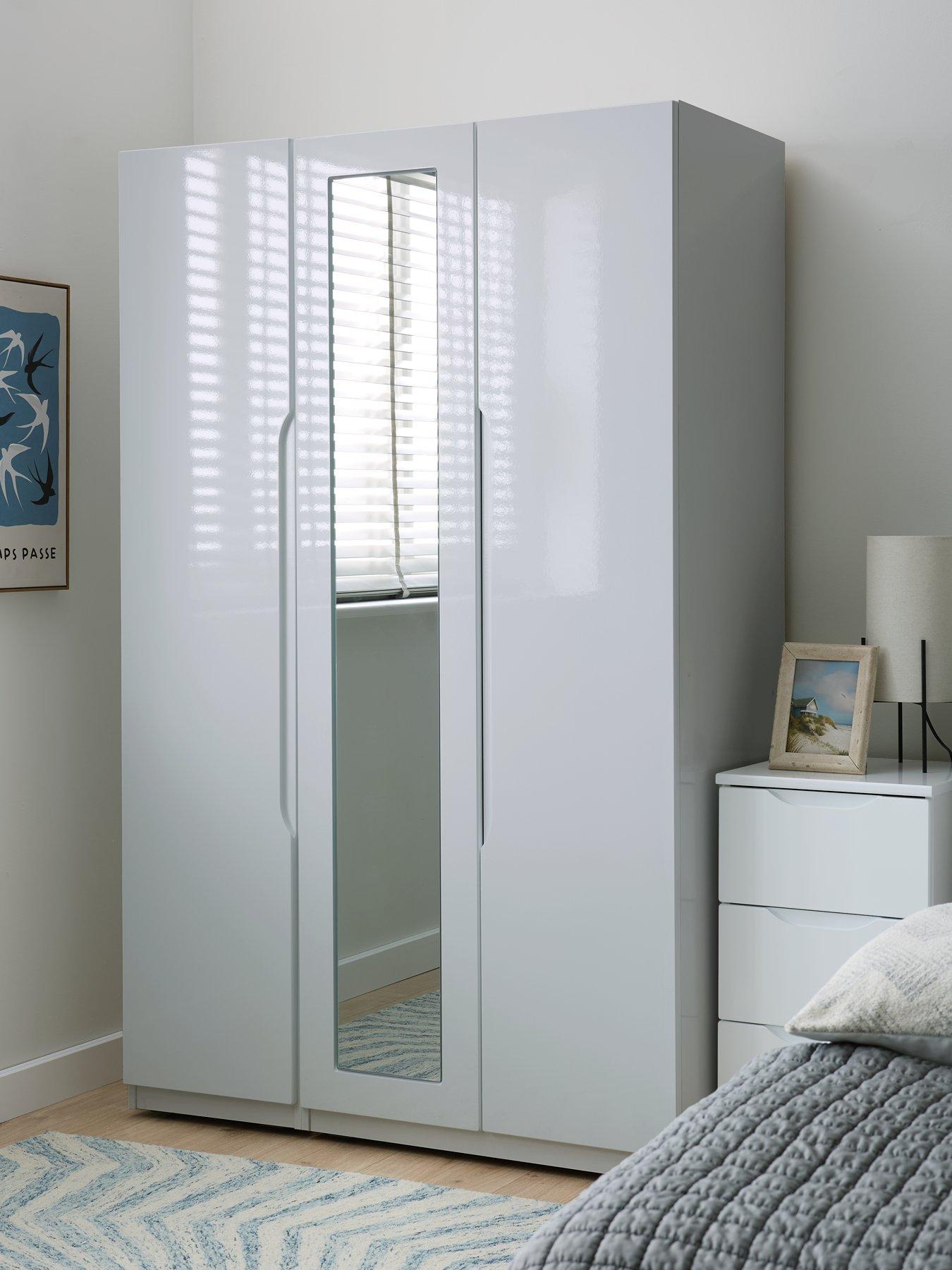 undefined Monaco Part Assembled High Gloss 3 Door Mirrored Wardrobe - Express Delivery available
